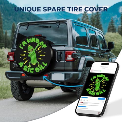 Image of GENANY Funny Pickle Dill Spare Tire Cover for RV Trailer, Waterproof, No Camera Hole, Size 15 Fits 27-29 Inch