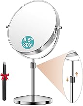 Auxmir 30X Magnifying Mirror, 8.5'' Double Sided 30X/1X Magnifying Makeup Mirror with Stand, Height Adjustable 360° Swivel Bathroom Vanity Mirror for Shaving, Dressing Table, Desktop, Bedroom