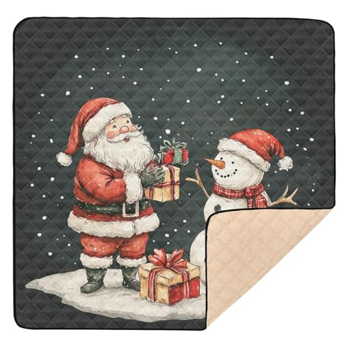BOESI Doodle Santa and Snowman Pattern Baby Play Mat, 50“ X 50” Washable Folding Crawling Mat, Baby Floor Mat, Soft, Thick, Non-Slip