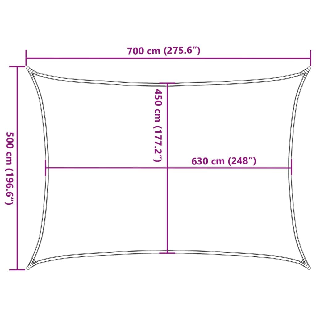 vidaXL Vela Parasole 160 g/m² Rettangolare Grigio Chiaro 5x7 m in HDPE, vela ombreggiante, ombra da patio, tettoia ombreggiante, vela da giardino