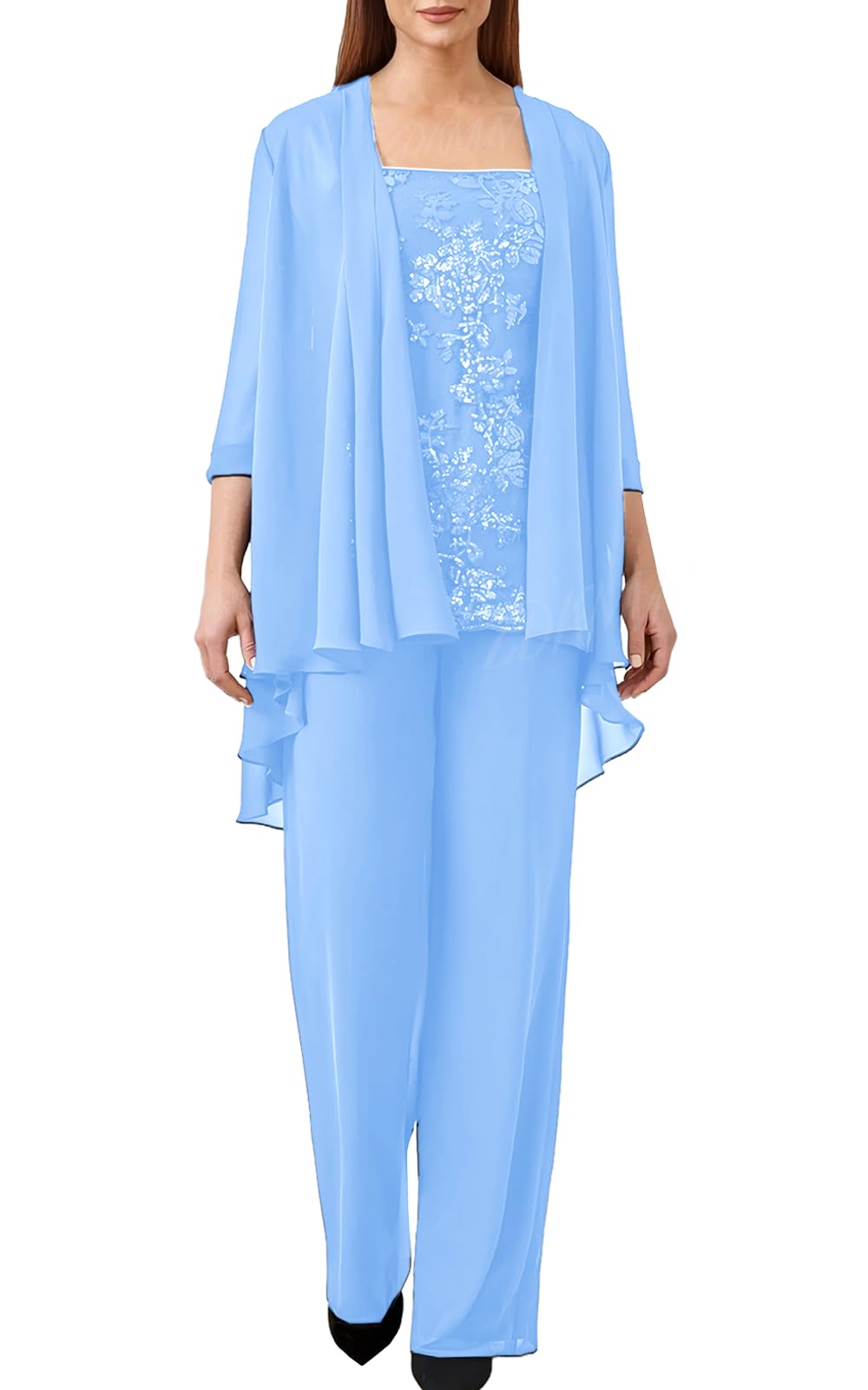 3 Pieces Mother of The Bride Pant Suits for Wedding 2025 3 4 Sleeve Formal Wedding Guest Outfit