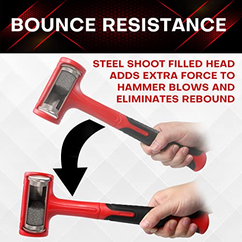 Image of YIYITOOLS Dead Blow Hammer-45oz(3LB), Red and Black, Shockproof Design, No ReboundMallet Machinist Tools Unibody Molded Checkered Grip Spark and Rebound Resistant (YY-3-011)