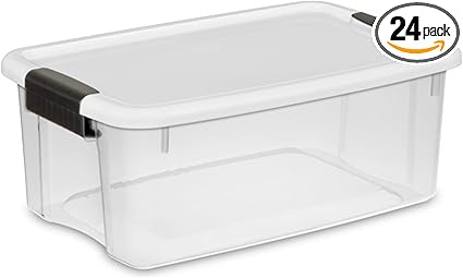 Sterilite 24-Pack Stackable Storage Bin with Lid, Clear Plastic Design, 18 Quart