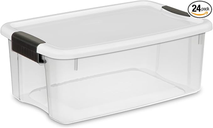Sterilite 24-Pack Stackable Storage Bin with Lid, Clear Plastic Design, 18 Quart
