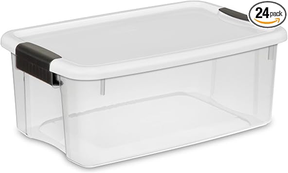 Sterilite 24-Pack Stackable Storage Bin with Lid, Clear Plastic Design, 18 Quart