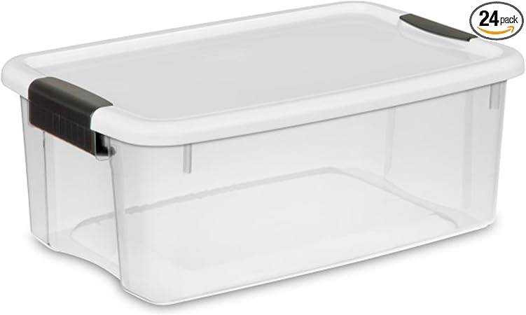 Sterilite 24-Pack Stackable Storage Bin with Lid, Clear Plastic Design, 18 Quart