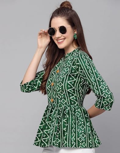 Image of Bollyclues Women's Crepe Bandhni Printed Peplum Top(BC-to)