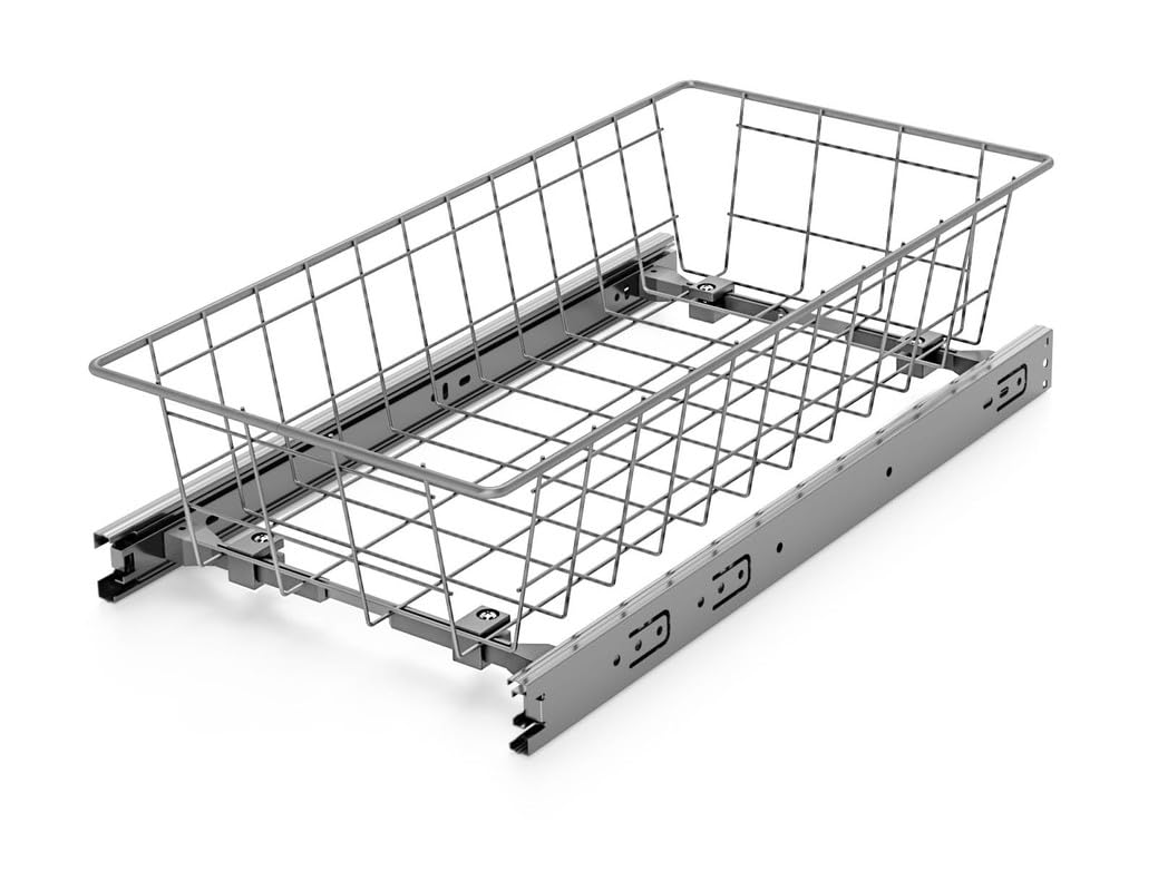 Stolmet Schrankauszug Schrankkorb Ausziehbare Schublade mit Kugellager Korbauszug für Schrank Garderobenschrank mit Außenbreite von 60 cm 530 x 475 x 120 mm Silber