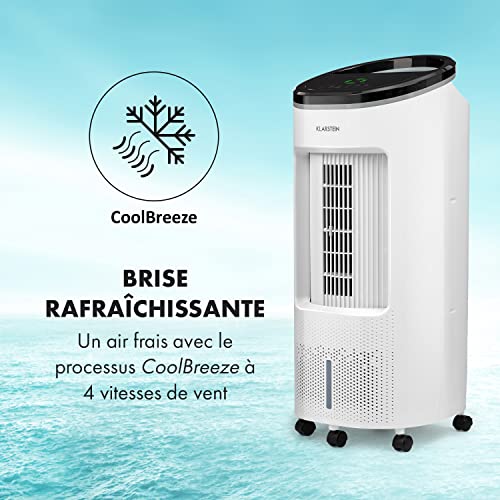 Klarstein Rafraichisseur d'Air Mobile, Refroidisseur d'Air par Evaporation 4-en-1, Mode Nuit Silencieux, Humidificateur, Refroidisseur Portable, Ventilateur Glacon 7L, 65W, Débit d'Air 330m³/h, Blanc - Image 5