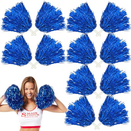 GBKDQQ 12 Pompones de Animadora, Pompones Deportivos, Adecuados para Eventos Deportivos, Juegos de Pelota, Bailes, Fiestas de Carnaval, Color Azul