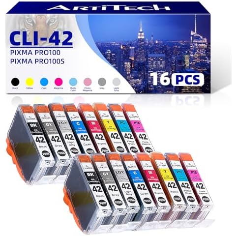 ARTITECH CLI-42 Ink cartridges Compatible Ink Cartridges Replacement for CLI42 CLI 42 Use with PIXMA Pro-100 PRO-100s Pro 100 Ink 8 Colors 2 Set 16 PCS Cover