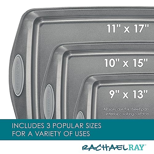 Rachael Ray Nonstick Bakeware Set with Grips, Nonstick Cookie Sheets / Baking Sheets - 3 Piece, Gray with Sea Salt Gray Grips - Image 7