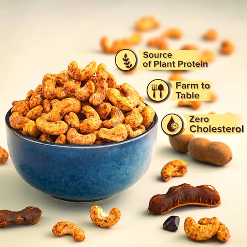 Image of Kravio Premium Imli Khatta Meetha Roasted Cashew Nuts 200g | Zero Cholesterol Natural Jumbo Size Whole Kaju Nuts & Dry Fruits | Rich in Protein, Roasted Crunchy Delicious Healthy Snacks