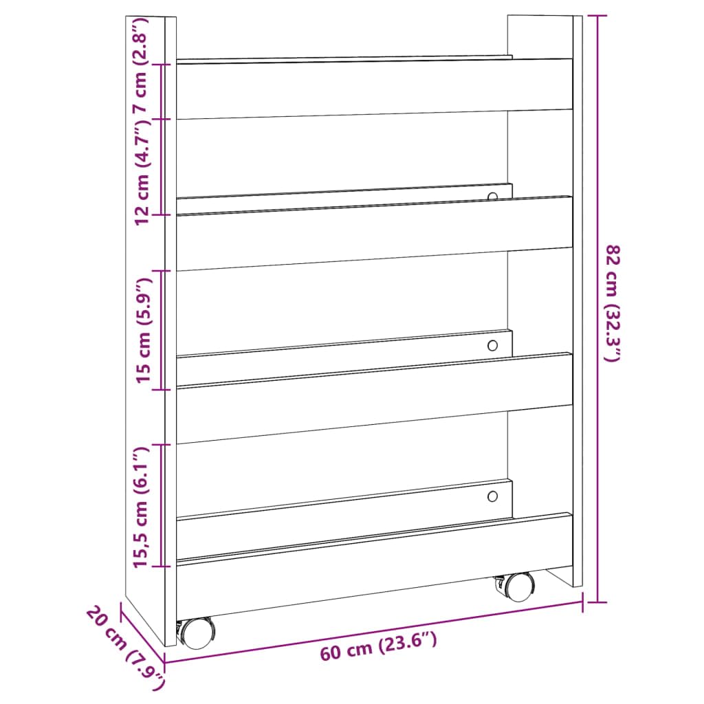 vidaXL Carrito de almacenaje Estrecho de 4 Niveles de Madera de ingeniería Blanca