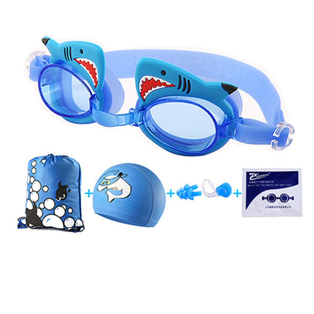 5pcs Cartoon Kids Swimming Goggles with Nose Cover Earplug Swim Cap Anti Fog No Leaking for Girls Boys 5-14Y