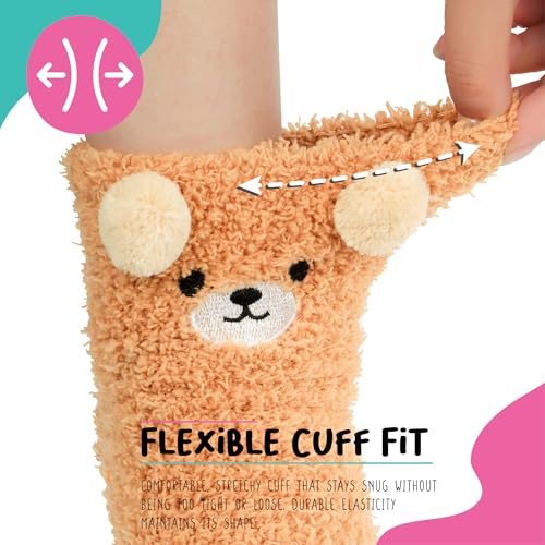 Image of POPCRAZE Bear Gift Fuzzy Crew Socks with 3D Ears Unisex Size 5-9