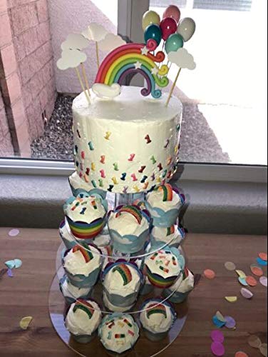 Rainbow Cake Topper Birthday Wedding Cake Flags with Cloud Balloon Cake Flag for Birthday Wedding & Baby Shower Birthday Party Decoration Supplies