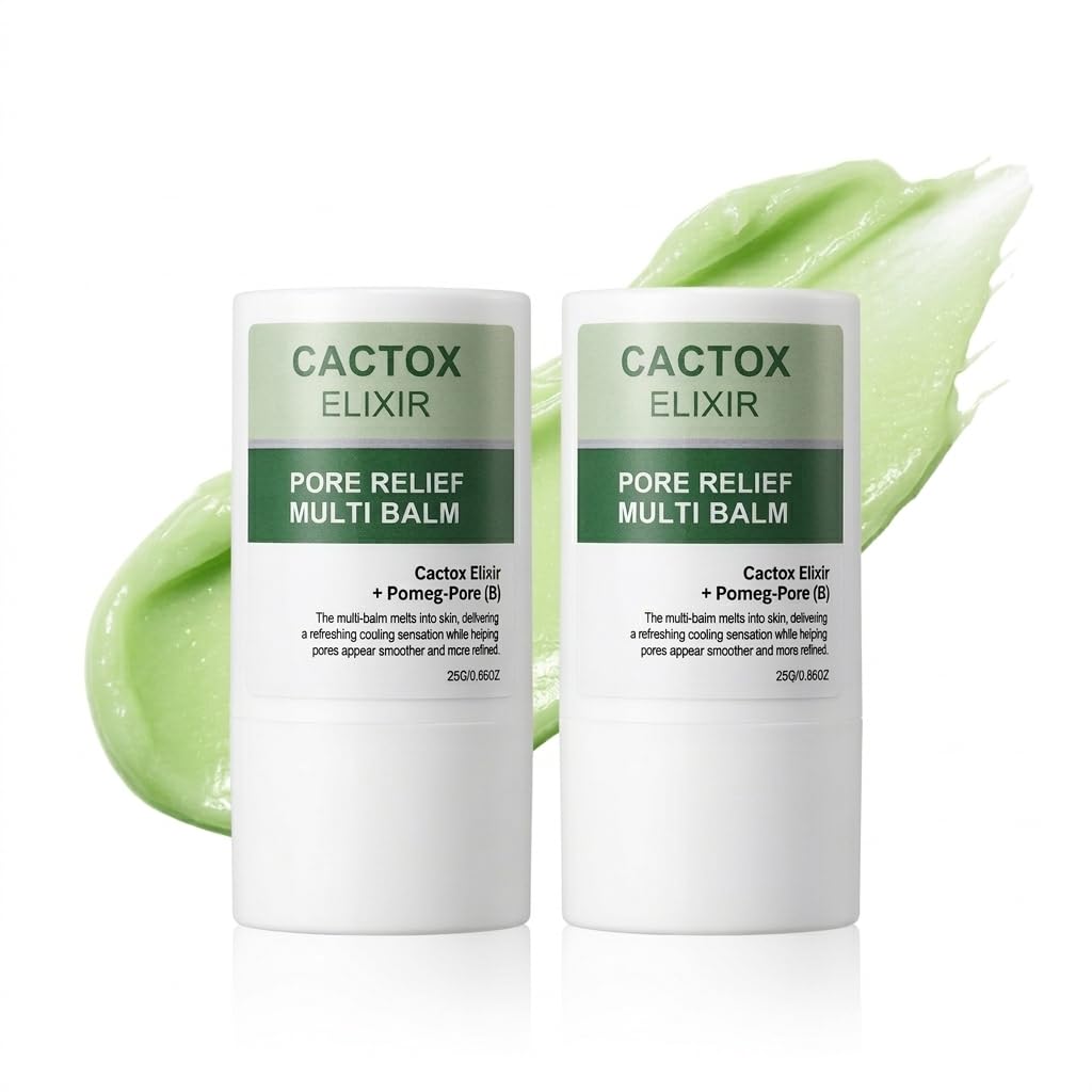 cactox 2-Pack Pore Relief Multi Balm Stick – Instant Cooling & De-Puffing, Pore Tightening, Helps Reduce the Look of Puffy Skin & Enlarged Pores, Face