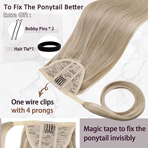 RUNATURE Ponytail Hair Extensions Real Human Hair 12 Inch Blonde Highlight Ponytail Extensions 70g Natural Straight Ponytail Human Hair Extensions - Image 4