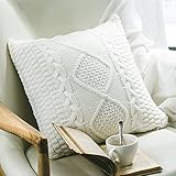 ANDUUNI Decorative Knitted Throw Pillow Covers Double-Cable Sweater Square Warm Cushion Cover for Sofa Bedroom Home Accent Decor