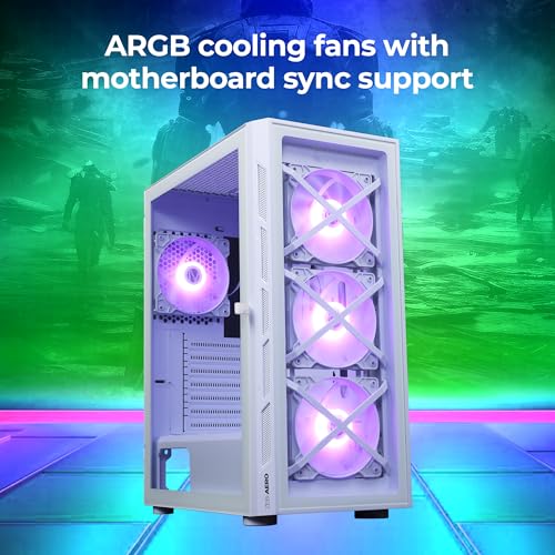 Image of Zebronics AERO Gaming Cabinet with 3 x 120mm Front ARGB LED Fans, Rear hinged Side Glass Panel & 4 x120mm ARGB LED Fans, Front and Side Tempered Glass (White)