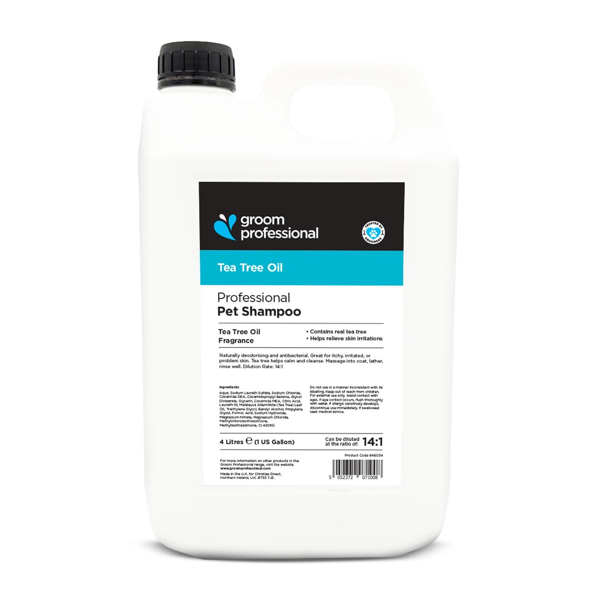 GROOM PROFESSIONAL Tea Tree Oil Dog Shampoo - Soothing Relief for Dry, Itchy Skin - Deep Cleansing & Conditioning with Natural Tea Tree Extract - Moisturising Formula for All Breeds & Puppies, 4L
