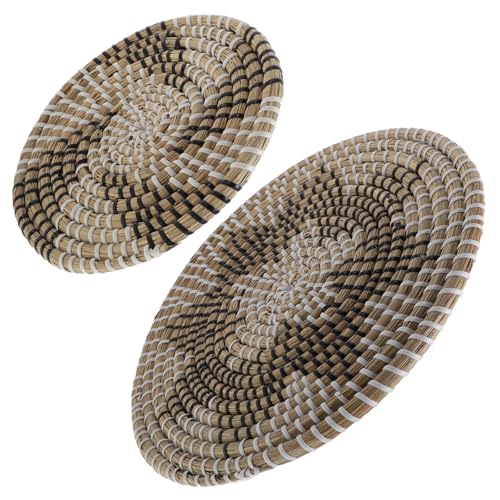 DECOMELODY Juego de Colgantes de Pared 2 Piezas Discos Circulares de Tejido de Hierba Beige, Decoración Geométrica de Pared Estilo Campo, Adornos Colgantes Naturales para Hogar y Sala