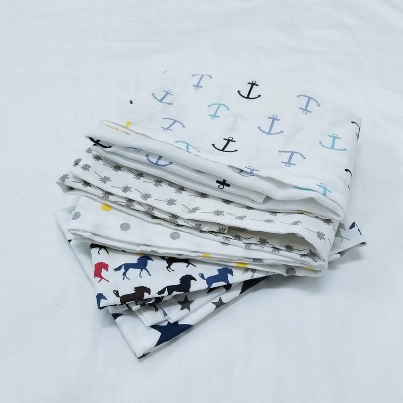 Image of Organic Cotton Muslin Pack of 5 Baby Large Napkins Multiuse Cotton Cloth Premium Baby Washable, Reusable, Absorbent, Extra Soft 55 X 55 Cm Random Print