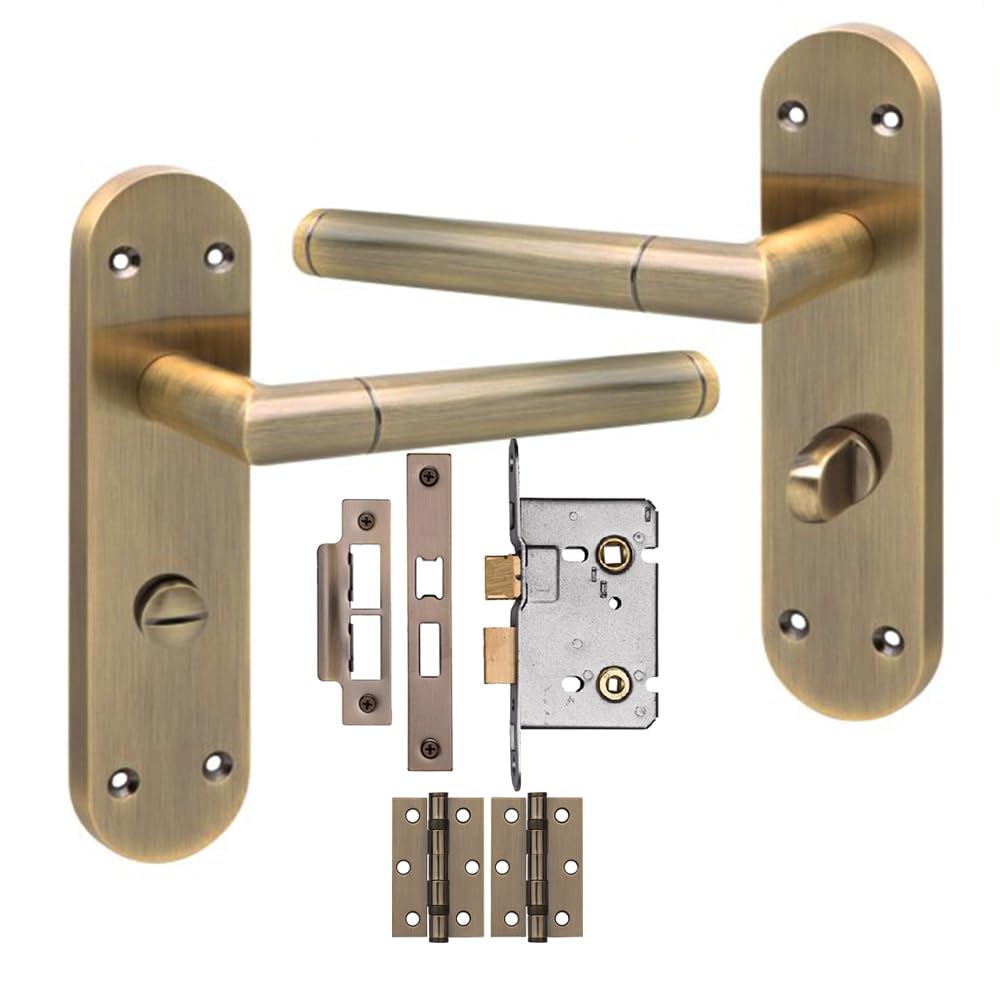 Golden Grace Mitred Door Handles Bathroom Mortise Lock, Antique Brass