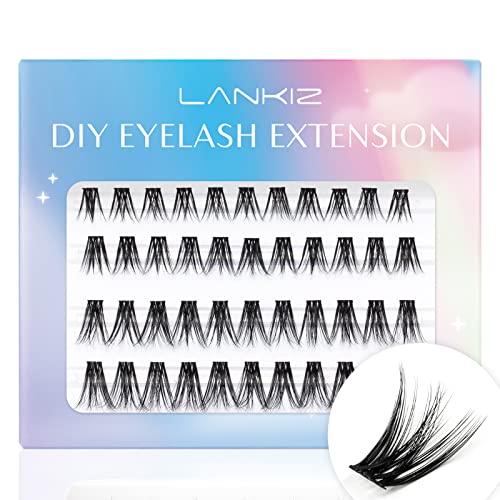 LANKIZ DIY Lash Clusters, 10-16mm Individual Lashes Extension, 44pcs Classic Individual Eyelash for DIY Lash Extension, Wide Stem 3D Dramatic Cluster Lashes Volume Eye Lashes Extensions