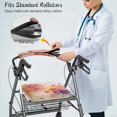 Image of Watercolor Floral Walkers Seat Covers Universal Rollator Accessories Covers Soft Rollator Walker Seat and Backrest Covers for Ladies