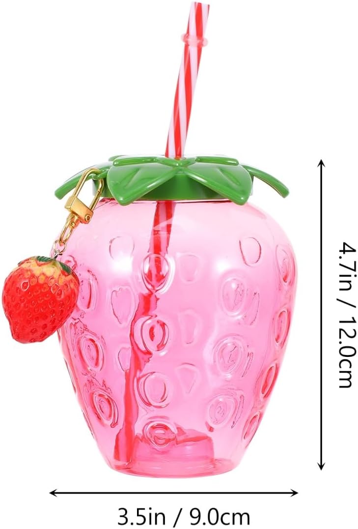 LABRIMP 2pcs Strawberry Cup Cups Sippy Water Bottle Straws Water with and Lid Kids Portable berry Drink Drink Container Milk Toddler Plastic