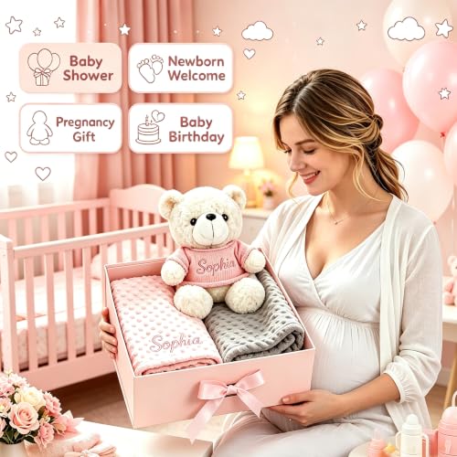 Image of Personalized Baby Name Blanket, Custom Knit Blanket Embroidered with Name, 30x40in Custom Baby Gifts for Boys and Girls, Newborn for Boy /Girl (Personalized Baby Gifts Set)