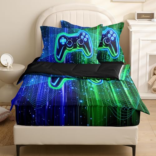 Image of Kids Comforter Set,Zipper Bedding Twin for Teen,Gaming Printed Comforter Set with Fitted Sheets and Pillowcases for All Season(Gamepad Twin)