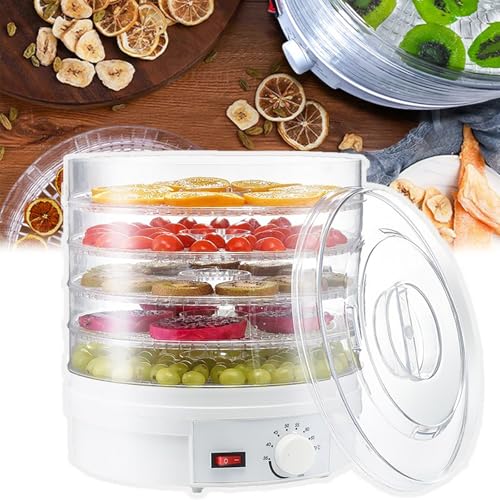 Deshidratador de alimentos de 5 niveles, máquina liofilizadora, ajuste de temperatura: 35-70 ℃ + 7 niveles de ajuste, aire caliente de 360° + 5 h, solo requiere 1 kWh, para carne seca, frutas, A