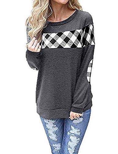 Hount Long Sleeve Pullover Blouse for Women Cotton Lightweight Tunic Sweatshirt Tops (Gray, XL)