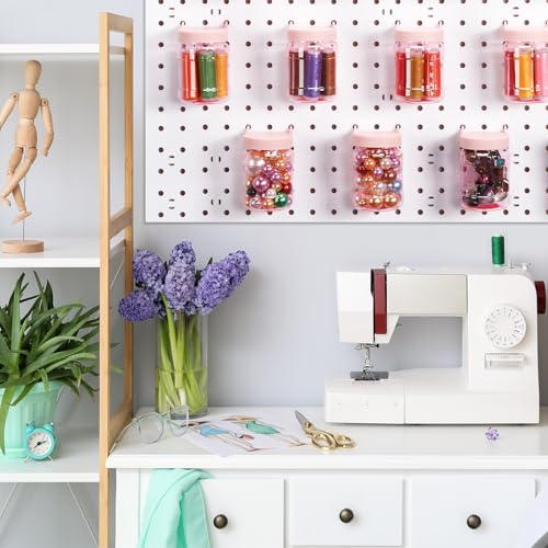 Image of Unittype 20 Set Pegboard Organizer Accessories Peg Boards Jars with Lids Plastic Pegboards Bins Storage Containers Clear Peg Board Wall Organizer for Garage Sewing Office Home Supplies(Pink)