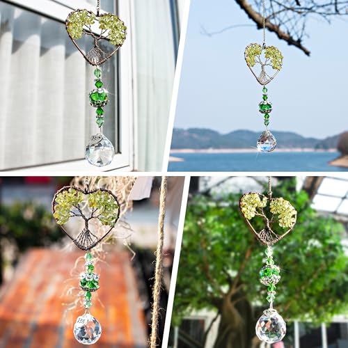 Image of Green Tree of Life Crystal Suncatcher Car Rear View Mirror Charm Decor