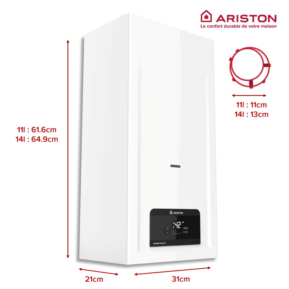 Ariston Akros Plus 14L GN – Durchlauferhitzer Gas, Sofortiges Gas, 14 l/min – Niedrig NOx – Energieeffizienzklasse A – entworfen und hergestellt für die Installation in Frankreich