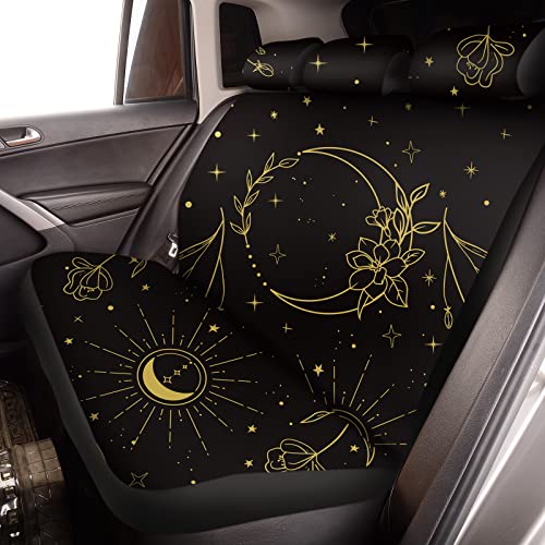 Frienda 15 Pieces Moon and Stars Car Seat Cover Full Set for Women Men Upgrade Thick Car Front Seat Covers Universal Steering Wheel Cover Separate Headrest Cover Seat Belt Pads (Flower Pattern)