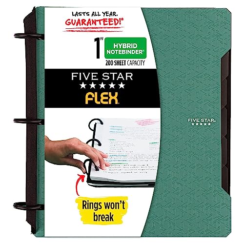 La mejor comparación de Carpetas, tabla con los diez mejores. 48 Five Star Cuaderno/Carpeta híbrido, Flex Hybrid NoteBinder, 60 hojas Rayadas, 3 anillos TechLock de 1' y 5 separadores. Verde. 29328AQ8