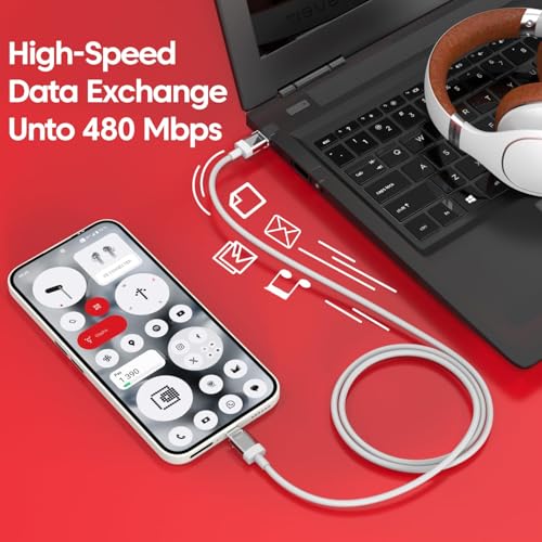 Image of 65W Type-C to C 6A Fast Charging Cable Compatible with Nothing Phone 4b /4a /4a Pro /3 /3a Pro /3a /2a /2a Plus /Cmf Phone 1 /Cmf /Bud /Laptops & Type C Devices Sync Data Transfer Speed Cable, White