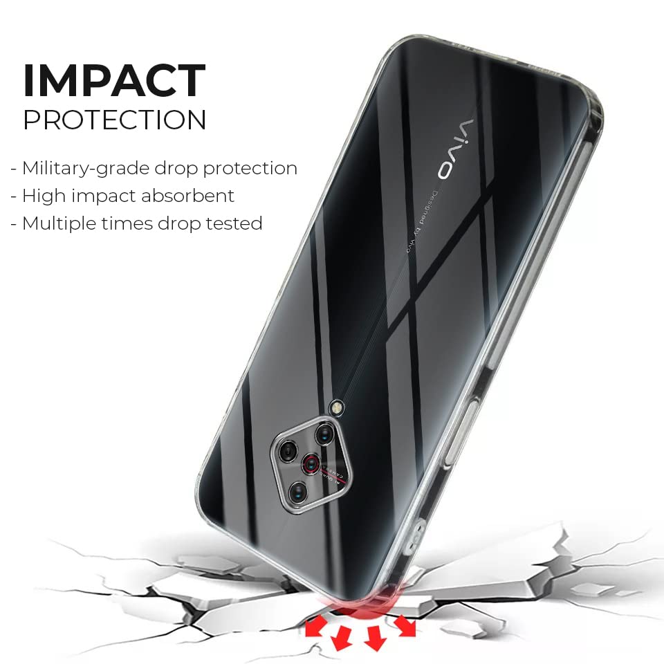 Image of Jkobi Back Cover Case for Vivo Y9s (Silicone Crystal Clear | Pure Camera Protection | Soft and Flexible for Charger and Headphone sockets | Shockproof Bumpers | Transparent)