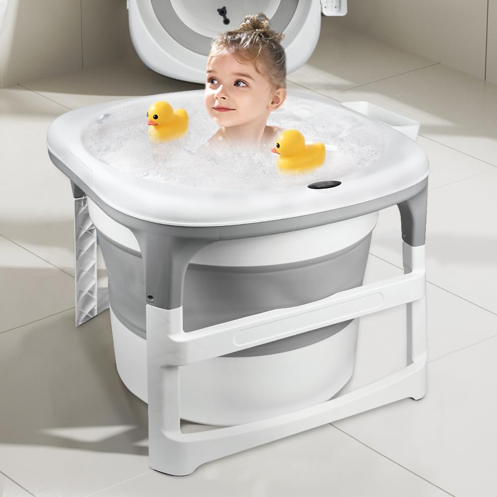 Bañera plegable para bebé, bañera infantil, bañera plegable para niños de 0 a 9 años, para la ducha, para recién nacidos, para toda la familia, gris, antideslizante, para bebé, 7 x 75 x 67 cm (gris)