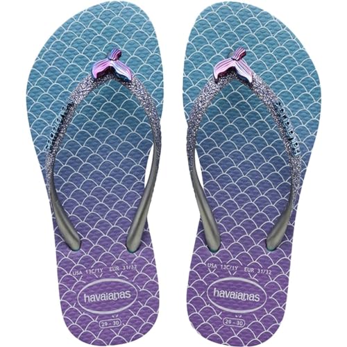 Havaianas Slim Glitter Flip Flops - Mermaid Gifts for Girls - Blue, 3Y/4W big kid3