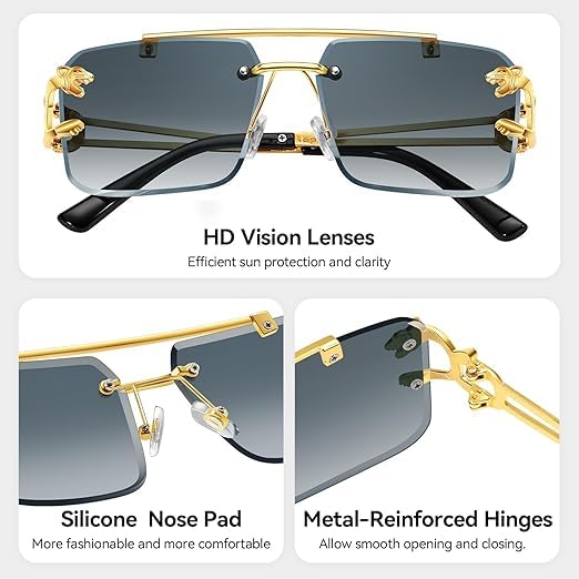 Image of Honey Singh & Mc Stan Vintage Rimless Square Sun Glasses UV Protection Men's & Women's Shade Trendy Metal Frameless.