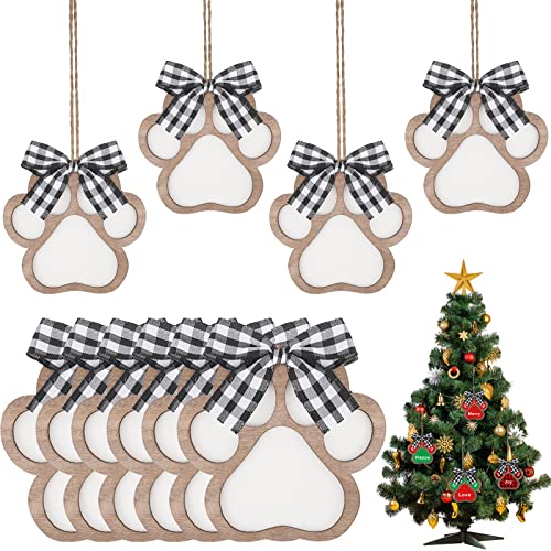 10 Pcs Dog Paw Christmas Ornament Pet Wooden Dog Paw Print Cutout Unfinished Cutouts for DIY Craft Christmas Embellishments Decor, 4 x 4 Inch(Black and White)
