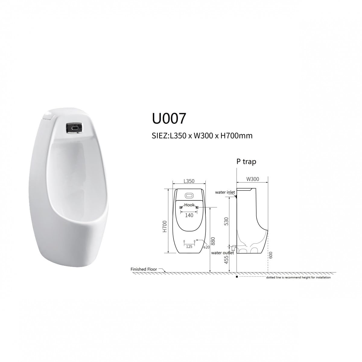 Desineo Urinoir Mural Intelligent 325 x 300 x 690 mm