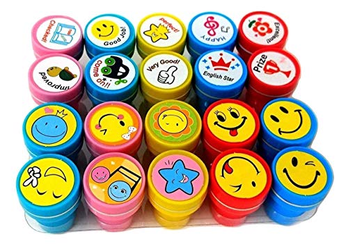 Image of Self Inking Motivational Stamps for Students | Kids Reward Teacher Stamps with Good Job Excellent Smile Star Designs | School Classroom Art Craft Activity Supplies for Boys Girls & Return Gifts
