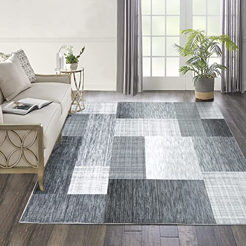 Rugsreal Washable Area Rug For Living Room Contemporary Tile Trellis Floorcover Indoor Carpet Geometric Boho Trellis Distressed Accent Area Rugs For Bedroom, Home Office, Grey, 5 X 7 Feet #TOP10